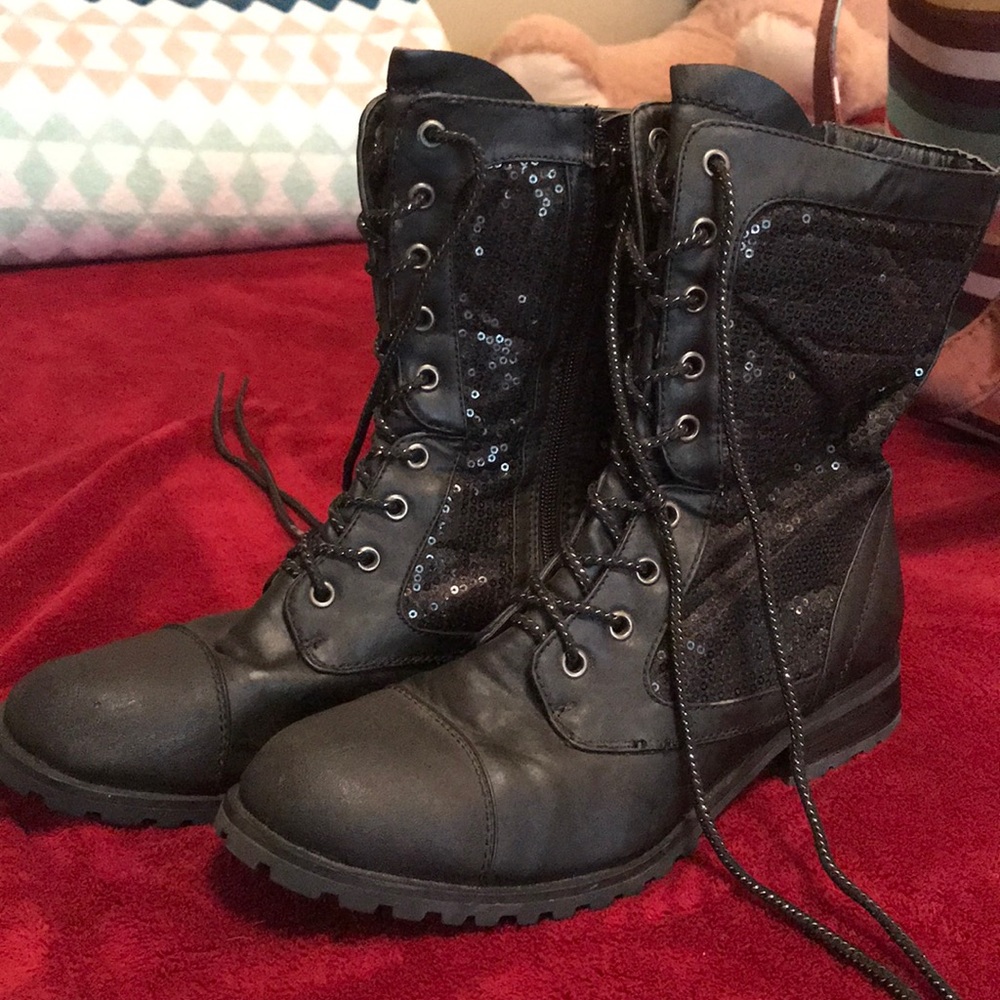 Black Sparkly Combat Boots